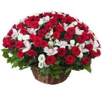 Сборная корзина красные розы и орхидеи R286